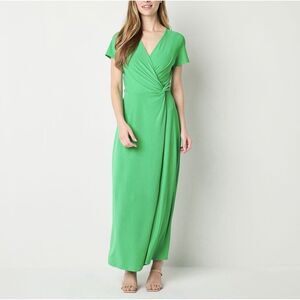 Perceptions New York Womens Green Long Short Sleeve Maxi Dress  V-Neck SZ  L $79